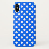 White polka dots on royal blue