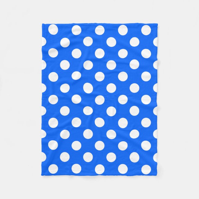 White polka dots on royal blue fleece blanket (Front)