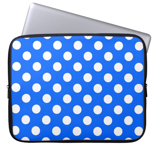 White polka dots on royal blue laptop sleeve (Front)