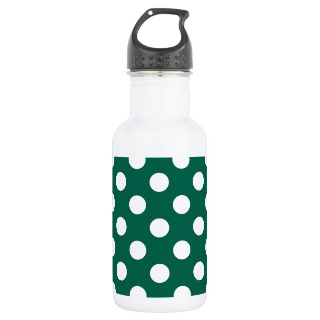 White polka dots on sage green 532 ml water bottle (Front)