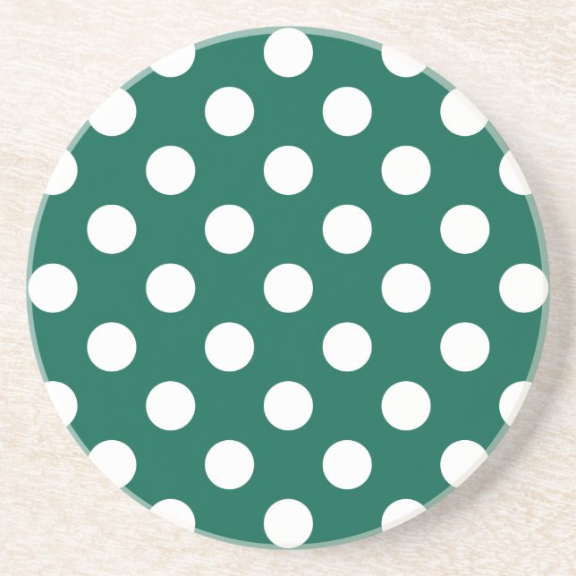 White polka dots on sage green coaster (Front)