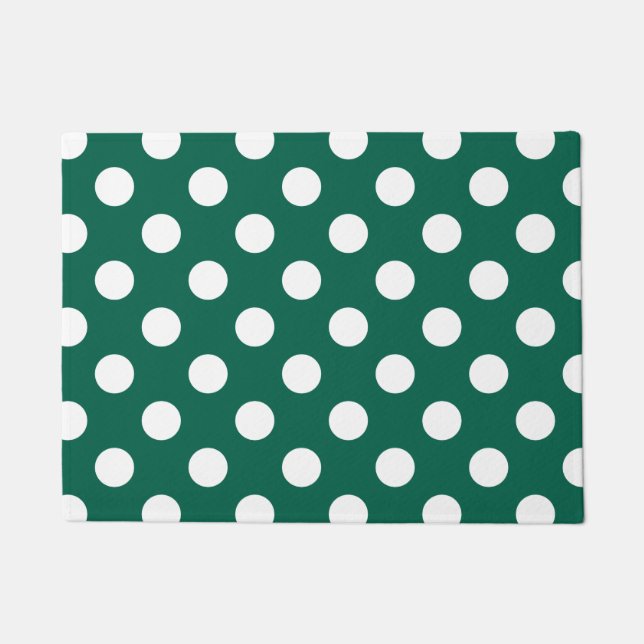 White polka dots on sage green doormat (Front)