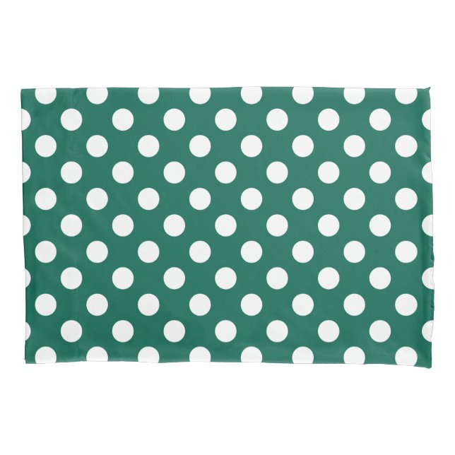 White polka dots on sage green pillowcase (Front)