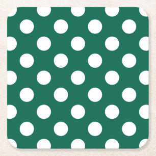 White polka dots on sage green square paper coaster