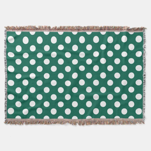 White polka dots on sage green throw blanket (Front)
