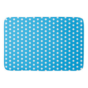 White Polka Dots on Sky Blue Retro Classic Vintage Bath Mat