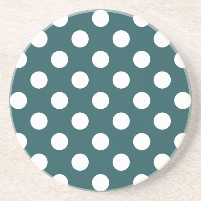 White polka dots on teal coaster (Front)