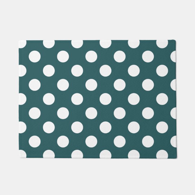 White polka dots on teal doormat (Front)