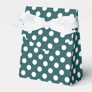 White polka dots on teal favor box