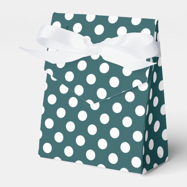 White polka dots on teal favor box (Front Side)