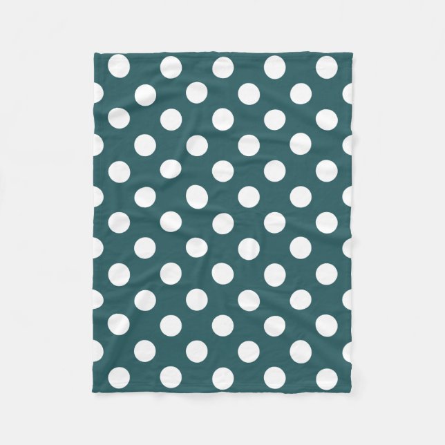 White polka dots on teal fleece blanket (Front)