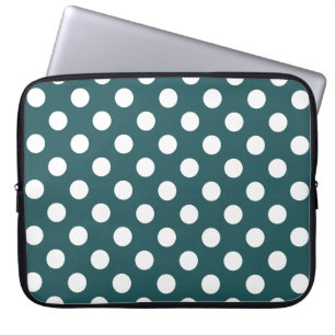 White polka dots on teal laptop sleeve