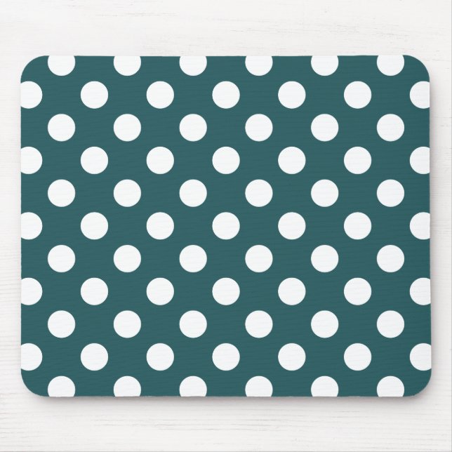 White polka dots on teal mouse pad (Front)