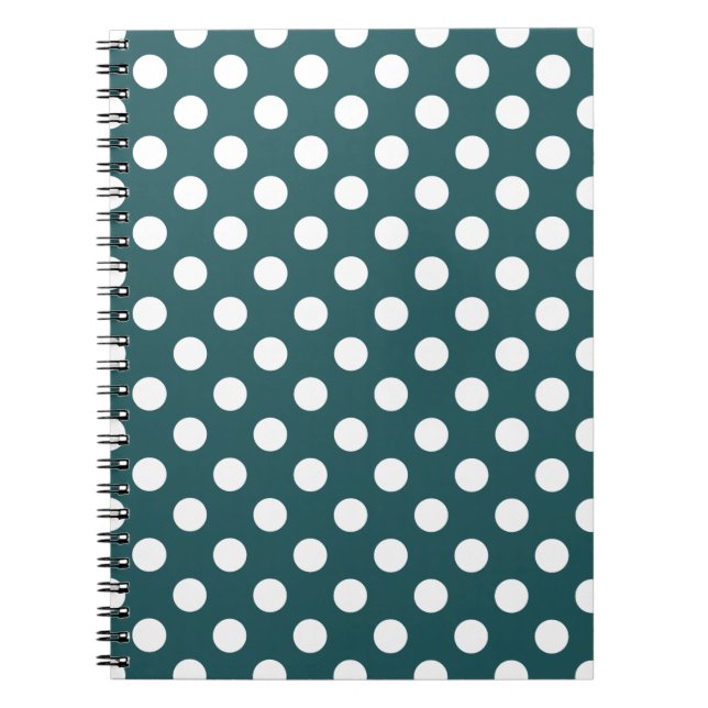 White polka dots on teal notebook (Front)
