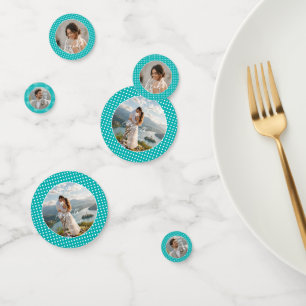 White Polka Dots on Teal – Personalized Wedding Confetti