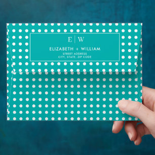 White Polka Dots on Teal – Personalized Wedding Envelope