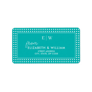 White Polka Dots on Teal – Personalized Wedding Label