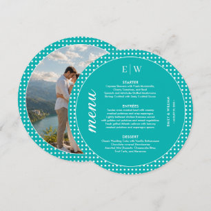 White Polka Dots on Teal – Personalized Wedding Menu