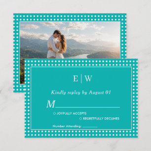 White Polka Dots on Teal – Personalized Wedding RSVP Card