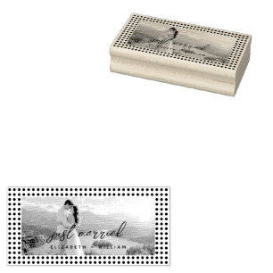 White Polka Dots on Teal – Personalized Wedding Rubber Stamp