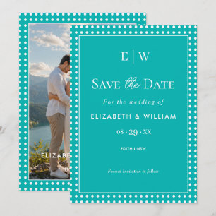 White Polka Dots on Teal – Personalized Wedding Save The Date