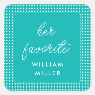White Polka Dots on Teal – Personalized Wedding Square Sticker