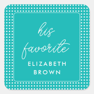 White Polka Dots on Teal – Personalized Wedding Square Sticker