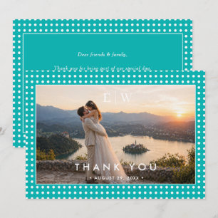 White Polka Dots on Teal – Personalized Wedding Thank You Card