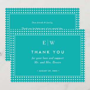 White Polka Dots on Teal – Personalized Wedding Thank You Card