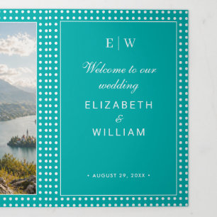 White Polka Dots on Teal – Personalized Wedding Tri-Fold Programme
