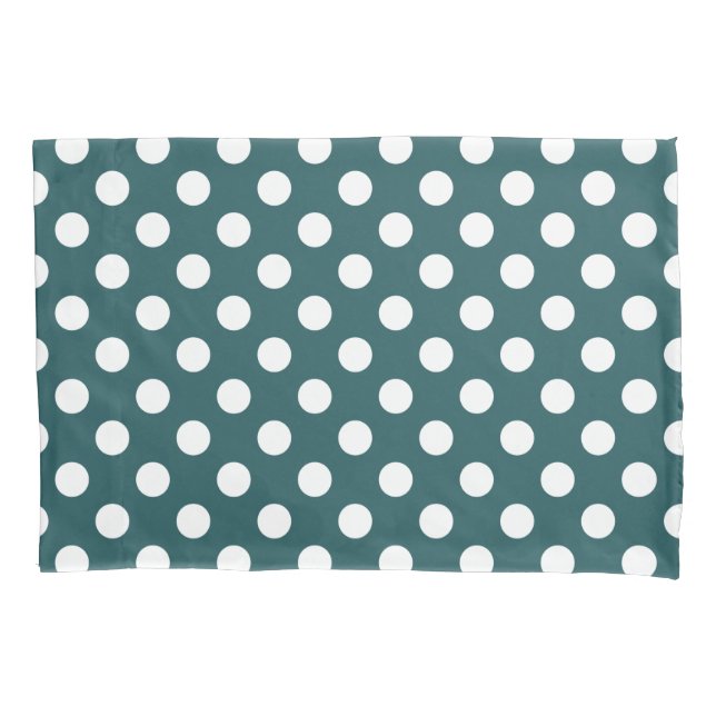 White polka dots on teal pillowcase (Front)