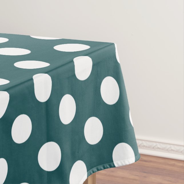 White polka dots on teal tablecloth (In Situ)
