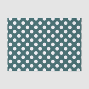 White polka dots on teal tissue paper