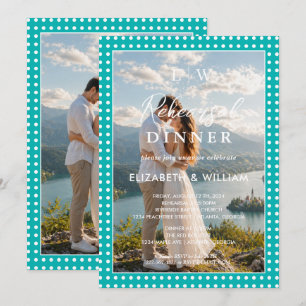 White Polka Dots on Teal–Wedding Rehearsal dinner Invitation