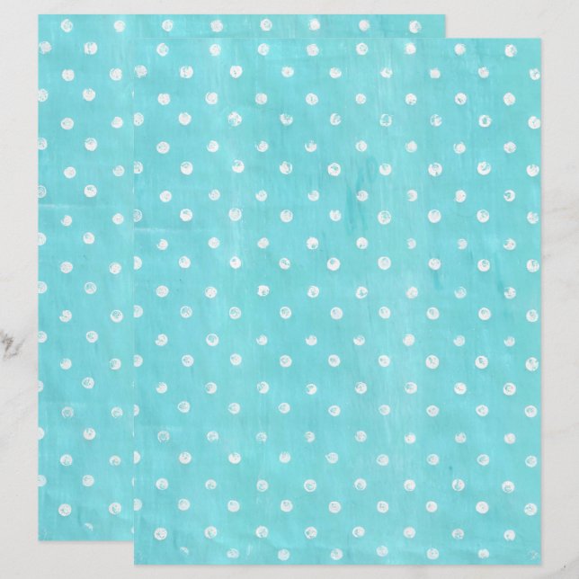 White Polka Dots on Turquoise Scrapbook Paper (Front/Back)