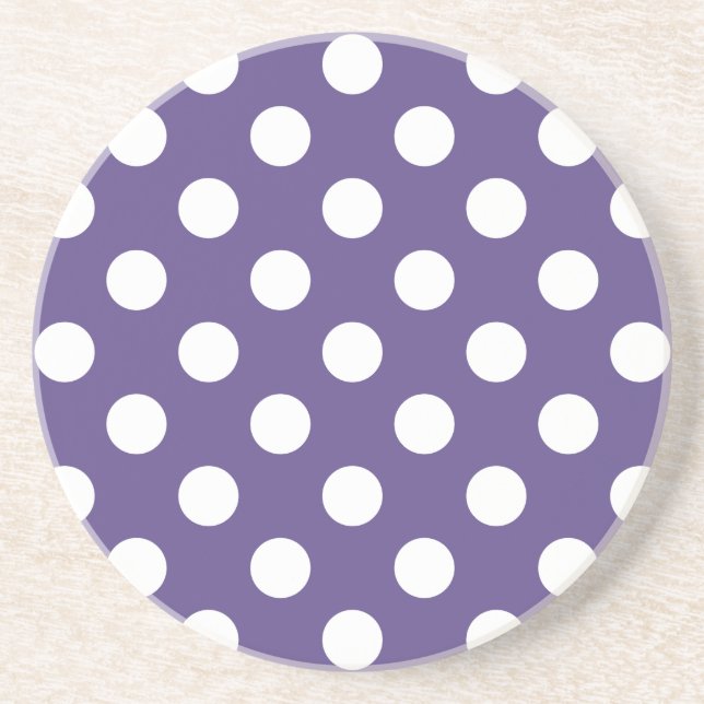 White polka dots on ultra violet coaster (Front)