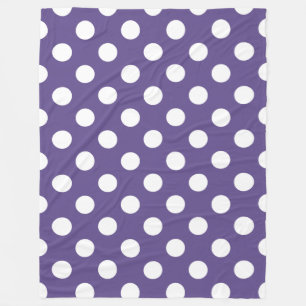 White polka dots on ultra violet fleece blanket