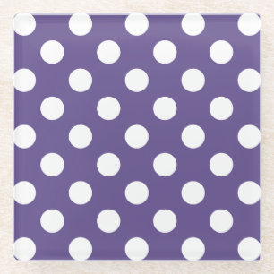 White polka dots on ultra violet glass coaster