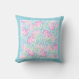 White Polka Dots, Pink Roses, White Butterflies Throw Pillow