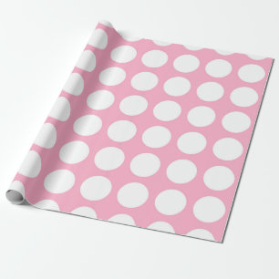 White Polka Dots Pink Wrapping Paper