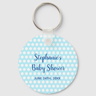 White Polka Dots Teal Blue Girl Boy Baby Shower  Keychain