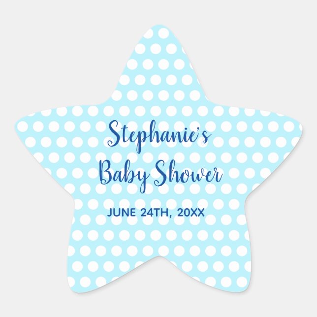 White Polka Dots Teal Blue Girl Boy Baby Shower Star Sticker (Front)