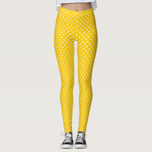 White polka dots yellow tangerine background leggings