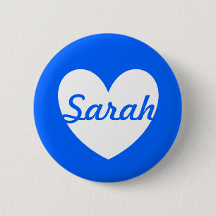 White polka hearts on blue 2 inch round button
