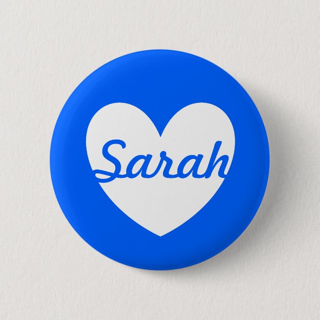 White polka hearts on blue 2 inch round button (Front)