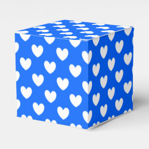 White polka hearts on blue favor box