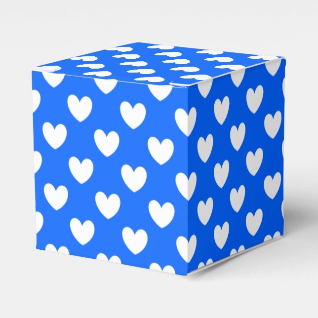 White polka hearts on blue favor box (Front Side)