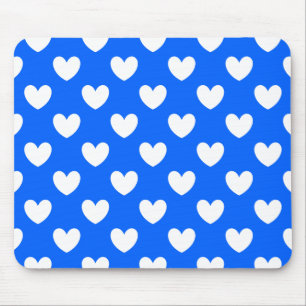 White polka hearts on blue mouse pad