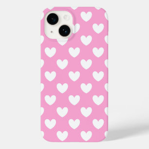 White polka hearts on Cotton Candy Pink Case-Mate iPhone 14 Case