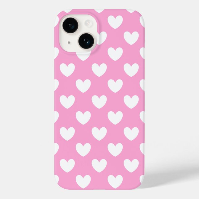 White polka hearts on Cotton Candy Pink Case-Mate iPhone Case (Back)